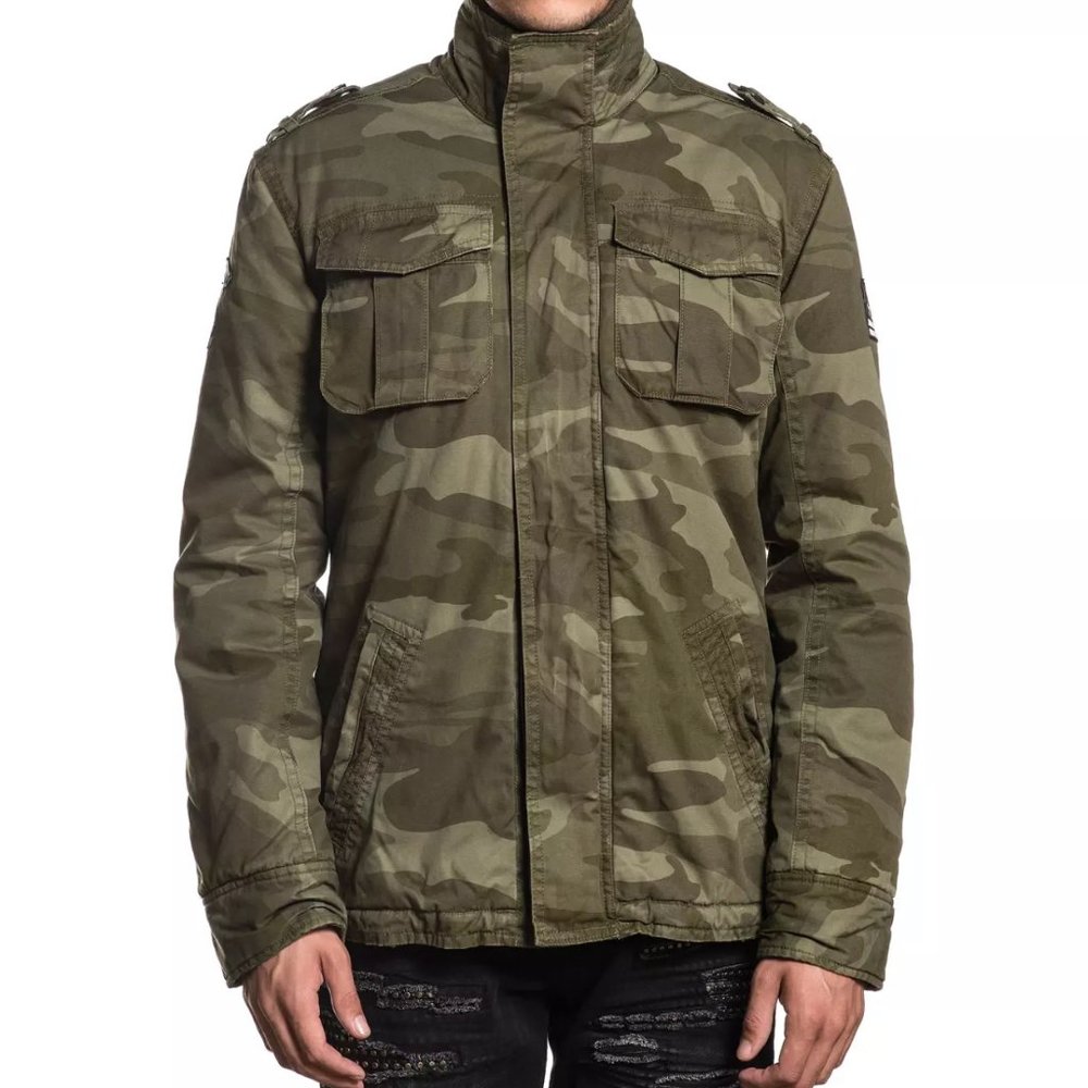 AFFLICTION MEN'S JACKET DESTROY Camo Military Gree - Picture 4 of 7